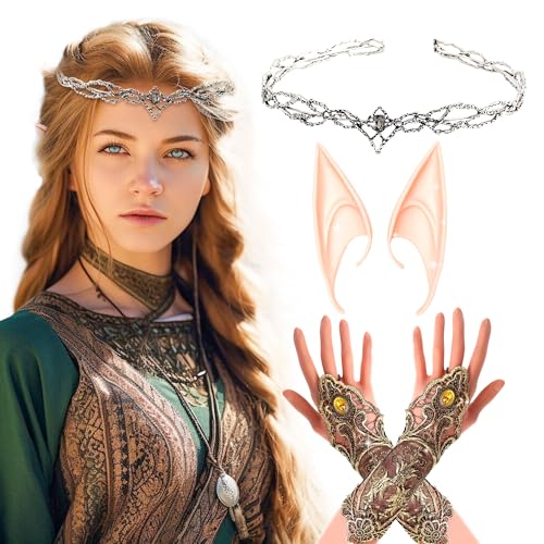 JeVenis Renaissance Elfenkopfschmuck Elfenohren Elfenkrone Tiara Fee Kopfschmuck Elfen Kopfschmuck Kreisel Kopfbedeckung für Fantasy Party von JeVenis