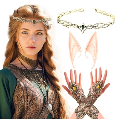 JeVenis Renaissance Elfenkopfschmuck Fee Elf Kopfbedeckung Elfenohren Elfenkrone Tiara Fee Kopfbedeckungen Elfenkopf Kreisel Kopfbedeckung für Fantasy Party von JeVenis