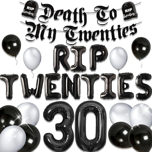 JeVenis Rip Twenties Luftballons Rip to My 20s Luftballons Gothic Geburtstag Dekoration Tod für meine 20er Banner Begräbnis für meine Jugend 30. Geburtstag Dekoration von JeVenis