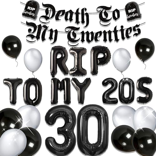 JeVenis Rip to My 20s Luftballons Rip Twenties Luftballons Gothic Geburtstag Deko 30 Geburtstag Death to My 20s Banner Beerdigung für Meine Jugend 30 Geburtstag Deko von JeVenis