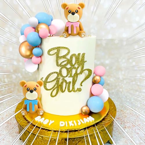 JeVenis Rosa Blau Gender Reveal Cake Toppers Junge oder Mädchen Tortendeko Teddybär Tortendeko Baby Shower Tortendeko von JeVenis