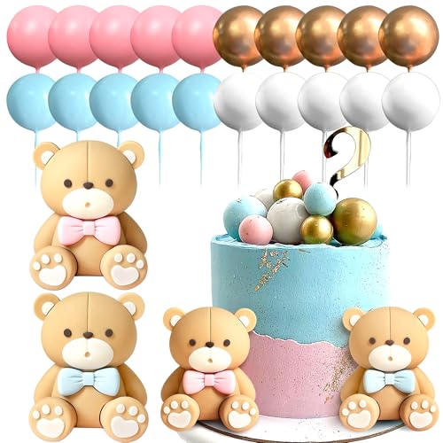 JeVenis Rosa Blau Gender Reveal Cake Toppers Junge oder Mädchen Tortendeko Teddybär Kuchendekoration Babyparty Kuchendekorationen von JeVenis