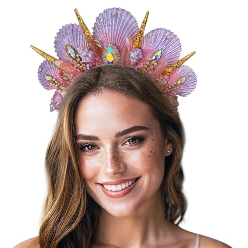 JeVenis Rosa Muschel Heiligenschein Krone Kopfschmuck Meerjungfrau Stirnband Muschel Krone Stirnband Sirene Kostüm Frauen Halloween Cosplay Renaissance von JeVenis