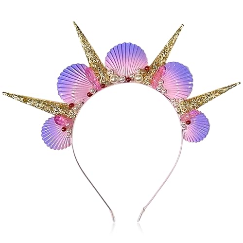 JeVenis Rosa Muschel Meerjungfrau Women Halloween Cosplay Renaissance Seashell Halo Crown Headpiece Mermaid Headband Seashell Crown Headband Siren Costume Women von JeVenis