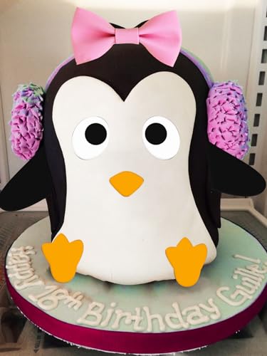 JeVenis Rosa Schleife Pinguin Geburtstag Kuchen Topper DIY Pinguin Gesicht Pinguin Geburtstag Party Supplies Pinguin Party Favors Frozen Pinguin Geburtstag Dekoration von JeVenis