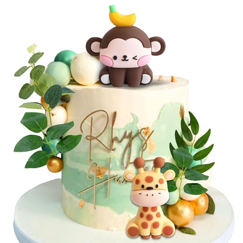 JeVenis Sage Green Tortendeko Tiere Kuchendeko Geburtstag Dschungel Geburtstag Deko Dschungel Themed Tortendeko für Geburtstag Party Kinder Mädchen Baby Shower von JeVenis