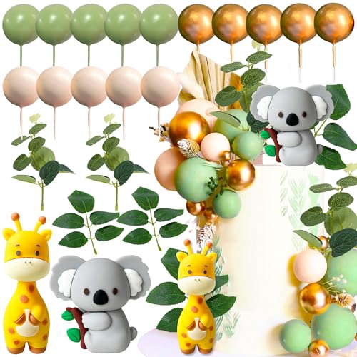 JeVenis Tortendeko Tiere Kuchendeko Geburtstag Sage Vert Dschungel Geburtstag Deko Dschungel Themed Tortendeko für Geburtstag Party Kinder Mädchen Babyshower Decoration von JeVenis