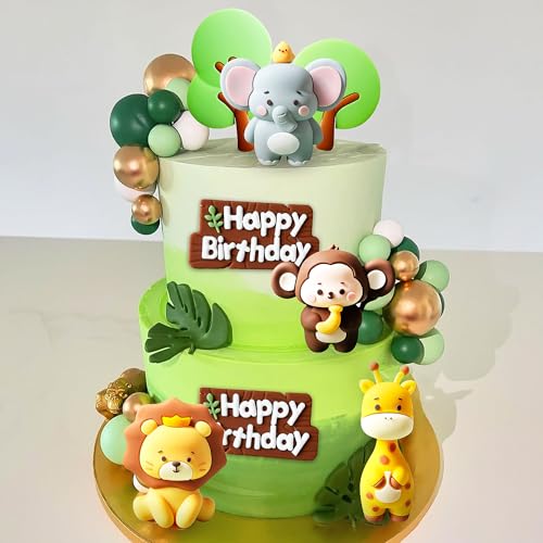 JeVenis Sage Green Tortendeko Tiere Kuchendeko Geburtstag Dschungel Geburtstag Deko Dschungel Themed Tortendeko für Geburtstag Party Kinder Mädchen von JeVenis