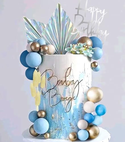 JeVenis Silber Blau Kuchendekorationen Glitter Blau Weiß Silber Kugeln Cake Topper für Hochzeitsdekoration Winter Themed Birthday Party Zubehör von JeVenis