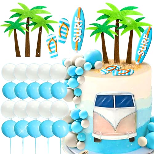 JeVenis Surfen Geburtstagstorte Dekoration Baby auf breitem Kuchen Dekoration Strand Surf Welle Kuchen Topper Surfbrett Schwimmen Pantoffeln Kuchen von JeVenis