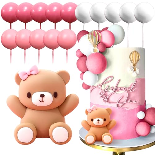 JeVenis Teddybär Kuchen Dekoration Tortendeko Taufe Junge Tortendeko Mädchen 1 Jahr teddy bär kuchendeko Teddybär Kuchen Dekoration für Hochzeit Baby Shower Geburtstag Party von JeVenis