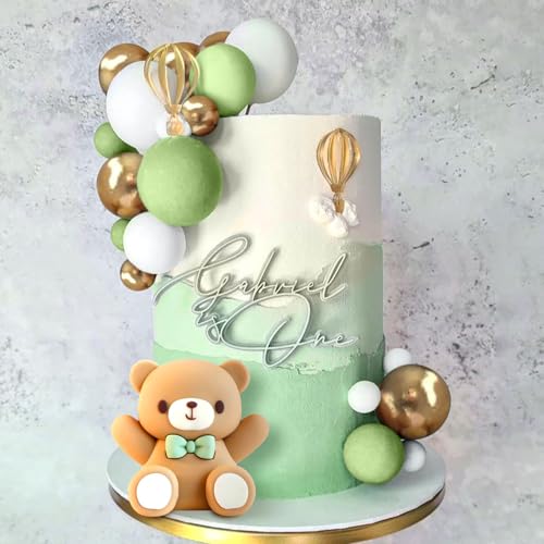 JeVenis Teddybär Tortendeko Tortendeko Mädchen 1 Jahr Tortendeko Taufe Junge Grüner Tortendeko Teddybär Kuchen Dekoration für Hochzeit Babyshower Geburtstag Party von JeVenis