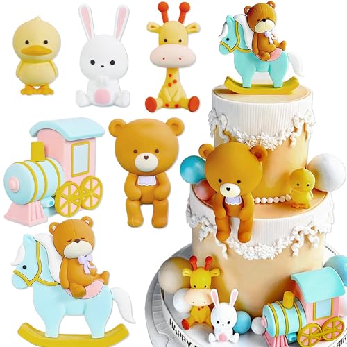 JeVenis Teddybär Tortendeko Tiere Kuchendeko Geburtstag Dschungel Geburtstag Deko Mädchen 1 Jahr Blau Tortendeko Teddybär Kuchen Dekoration für Hochzeit Geburtstag Party von JeVenis