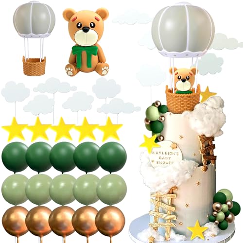 JeVenis Teddybär Tortendeko Tortendeko Taufe Junge Tortendeko Mädchen 1 Jahr Grüne Tortendeko Teddybär Kuchen Dekoration für Hochzeit Babyshower Geburtstag Party von JeVenis