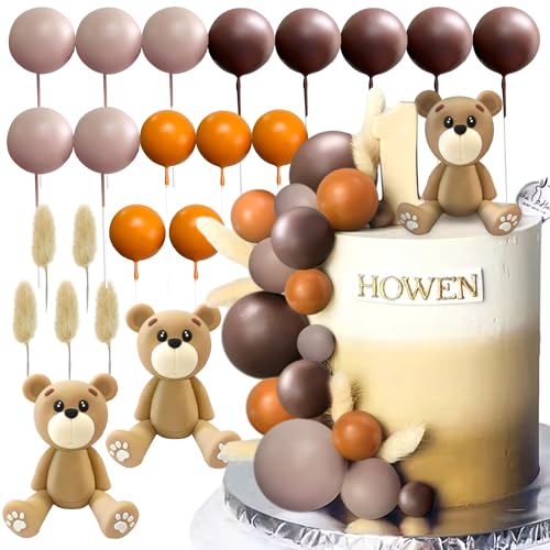 JeVenis Tortendeko Teddybär Gold Leaves Gender Reveal Partydeko Teddybär Kuchen Deko Mädchen Teddybär Kuchen Deko Babyparty Tortendeko für Geburtstag Babyparty Baby Shower von JeVenis