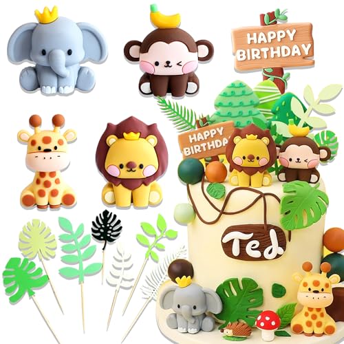 JeVenis Safari BabyShower Cake Decoration Jungle Animals Lion Giraffe Monkey Cake Topper for Birthday Baby Shower von JeVenis