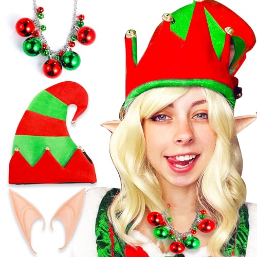 JeVenis Weihnachtselfenhut Erwachsene Elfenohren Weihnachtselfe Zubehör Weihnachtskostüm für Weihnachten Elfe Party Supplies von JeVenis