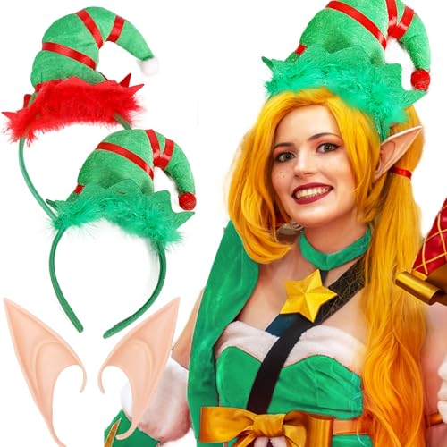 JeVenis Weihnachtselfenhut Stirnband Erwachsene Elfenohren Weihnachtselfe Zubehör Weihnachtskostüm für Weihnachten Elfe Party Supplies von JeVenis