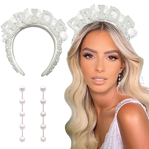 JeVenis Weiße Rose Braut Stirnband Braut To Be Junggesellinnenabschied Braut Brille Braut Krone Tiara Braut Kopfschmuck Junggesellinnenabschied Dekorationen von JeVenis