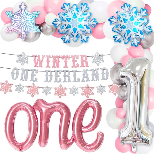 JeVenis Winter Onederland 1st Birthday Decoraitons Snowflake First Birthday Party Supplies Snowflake Banner Winter Onederland Banner Number Foil 1 Balloons for Winter Party von JeVenis