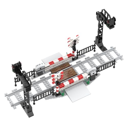 Jeamoc Train Track Railroad Crossing Building Block Set, Railroad Crossing Train Crossing Construction Kit, City Train Rail Crossing Accessories Compatible with Lego von Jeamoc