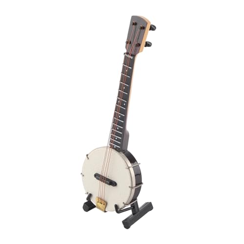 1 Miniatur-Banjo-Modell mit Ständer und Aufbewahrungsbox, Puppenhaus-Zubehör, Mini-Musikinstrument, 5,6 X 3,6 X 14,5 cm von Jeanoko