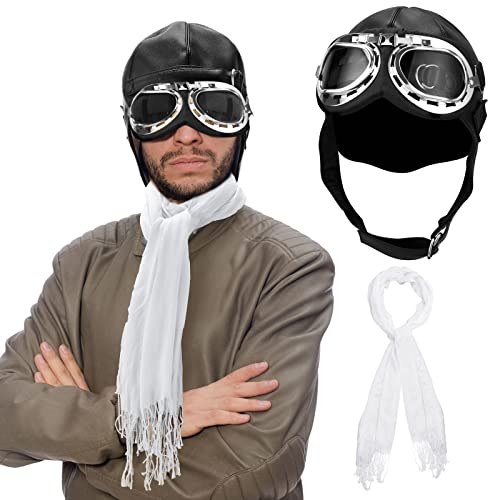 3 Stück Air Force Fighter Cosplay Kostüm Set Military Bomber Hut Brille mit weißem Schal für Männer Frauen Teenager Erwachsene Halloween Kostüm von Jecery