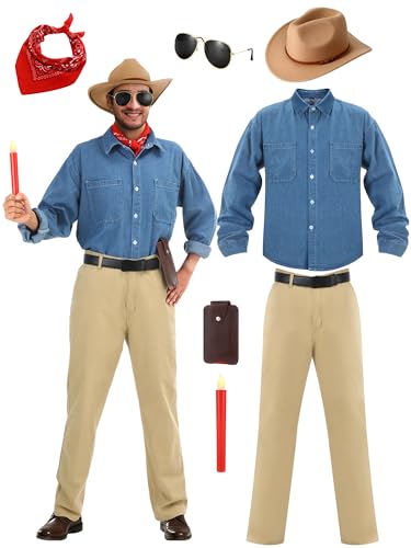 Jecery 7-teiliges Halloween-Paläontologen-Kostüm, Cowboy-Outfit, Abenteuer-Cosplay, für Herren, Themen-Rollenspiel-Party, Größe L Jecery 7-teiliges Halloween-Paläontologen-Kostüm, Cowboy-Outfit, Abenteuer-Cosplay, für Herren, Themen-Rollenspiel-Party, Größe L von Jecery