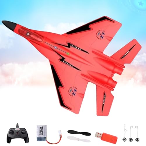 2.4ghz Rc Remote Control Fighter Model Toy, Wonstorex Remote Control Fighter Jet, Rc Foam Remote Control Fighter, 360° Remote Control Glider Airplanes with Lights (Red) von Jeeeun