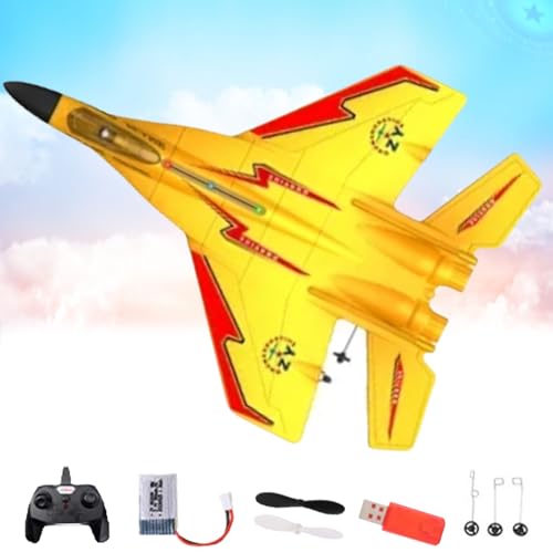 2.4ghz Rc Remote Control Fighter Model Toy, Wonstorex Remote Control Fighter Jet, Rc Foam Remote Control Fighter, 360° Remote Control Glider Airplanes with Lights (Yellow) von Jeeeun