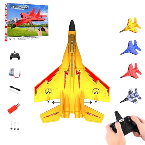 Jeeeun 2.4GHz Rc Remote Control Fighter Model Toy, Gravity Gliders Airplane, Wonstorex Remote Control Fighter Jet, Wonstorex Rc Plane, 360° Remote Control Glider Airplanes with Lights (Yellow) von Jeeeun