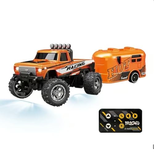 Jeeeun Mini Rc Monster Truck, Mini Rc Car, Mini Rc Truck with Trailer, Mini Rc Truck for Kids Gifts (Orange,Hanging Box) von Jeeeun