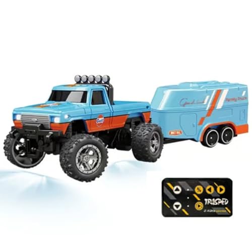 Jeeeun Mini Rc Monster Truck, Mini Rc Car, Mini Rc Truck with Trailer, Mini Rc Truck for Kids Gifts (Orange Blue,Hanging Box) von Jeeeun