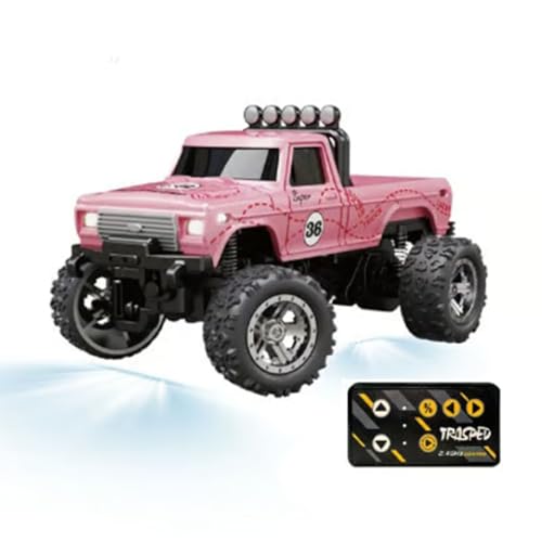 Jeeeun Mini Rc Truck with Trailer, Mini Rc Monster Truck, Mini Rc Car, Monster Truck Toys, 1:64 Scale Alloy, Monster Truck Remote Control Car with Lights (Pink,Secret Box) von Jeeeun