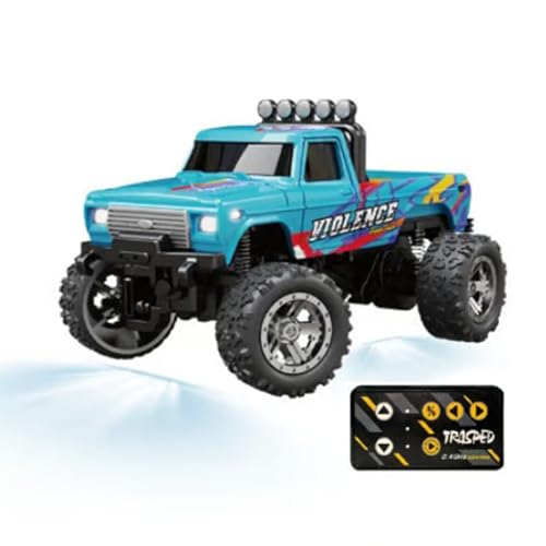 Jeeeun Mini Rc Truck with Trailer, Mini Rc Monster Truck, Mini Rc Car, Monster Truck Toys, 1:64 Scale Alloy, Monster Truck Remote Control Car with Lights (Sky Blue,Secret Box) von Jeeeun