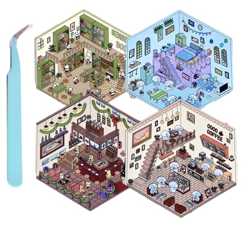 Jeeeun Sticker Room, 4 Sets DIY 3D House Stickers, Room Sticker Book, Sticker Scene, 3D House Sticker Set, 3D Miniature Scene Stickers, Room Sticker Book for Adults Kids (A) von Jeeeun