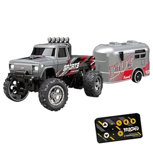 Mini Rc Monster Truck, Rc Monster Truck, Mini Rc Car, Mini Rc Monster Truck 1/64 with Trailer, Alloy Truck Remote Control Car with Light (Gray,Hanging Box) von Jeeeun