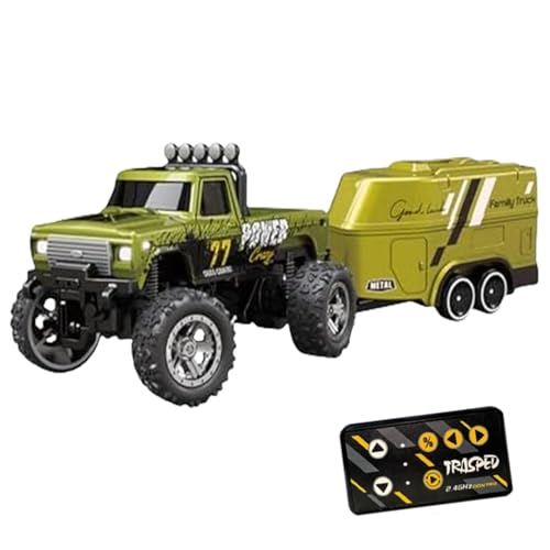 Mini Rc Monster Truck, Rc Monster Truck, Mini Rc Car, Mini Rc Monster Truck 1/64 with Trailer, Alloy Truck Remote Control Car with Light (Green,Hanging Box) von Jeeeun