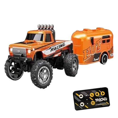 Mini Rc Monster Truck, Rc Monster Truck, Mini Rc Car, Mini Rc Monster Truck 1/64 with Trailer, Alloy Truck Remote Control Car with Light (Orange,Hanging Box) von Jeeeun