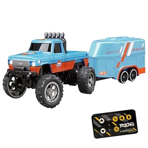 Mini Rc Monster Truck, Rc Monster Truck, Mini Rc Car, Mini Rc Monster Truck 1/64 with Trailer, Alloy Truck Remote Control Car with Light (Orange Blue,Hanging Box) von Jeeeun