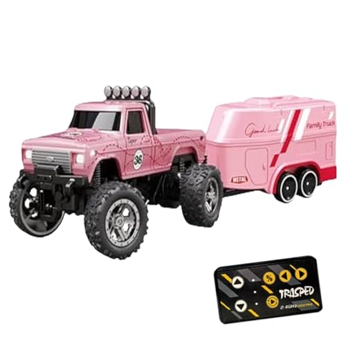 Mini Rc Monster Truck, Rc Monster Truck, Mini Rc Car, Mini Rc Monster Truck 1/64 with Trailer, Alloy Truck Remote Control Car with Light (Pink,Hanging Box) von Jeeeun