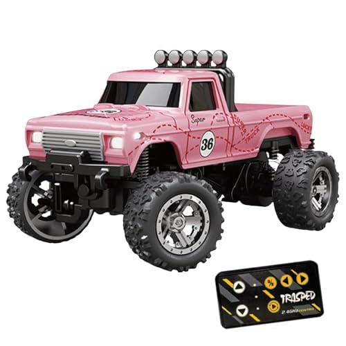 Mini Rc Monster Truck, Rc Monster Truck, Mini Rc Car, Mini Rc Monster Truck 1/64 with Trailer, Alloy Truck Remote Control Car with Light (Pink,Secret Box) von Jeeeun