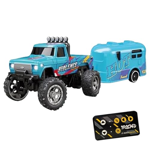 Mini Rc Monster Truck, Rc Monster Truck, Mini Rc Car, Mini Rc Monster Truck 1/64 with Trailer, Alloy Truck Remote Control Car with Light (Sky Blue,Hanging Box) von Jeeeun