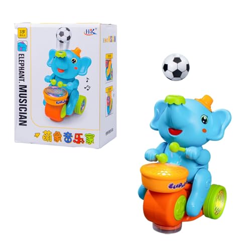 Musical Walking Elephant Drummer Toy, Elephant Toys for Kids 1-3, Crawl Around Car, 2025 Kids Elephant Blowing Ball Toy Walking Car Toys with Music Light (Blue) von Jeeeun