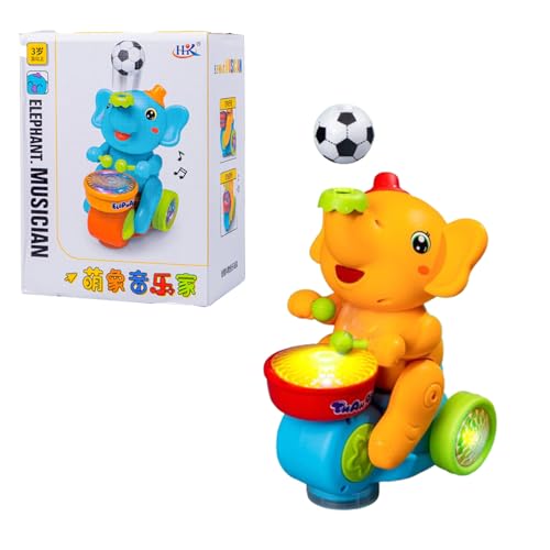 Musical Walking Elephant Drummer Toy, Elephant Toys for Kids 1-3, Crawl Around Car, 2025 Kids Elephant Blowing Ball Toy Walking Car Toys with Music Light (orange) von Jeeeun