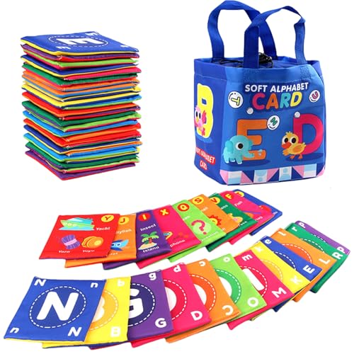 Jeeeun Soft Alphabet Cards with Bag, Early Childhood Enlightenment Book Letters, Soft Alphabet Cards, Alphabet Cloth Tiles for Toddlers Kids Boys Girls Over 0 Years, Washable (1pcs) von Jeeeun