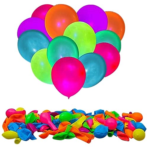 Jeenuuder 200 Neonleuchtende Partyballons, Fluoreszierende Ballons, die im Dunkeln Leuchten, für Geburtstagsdekoration, Hochzeit, Leuchtende Partyzubehör von Jeenuuder