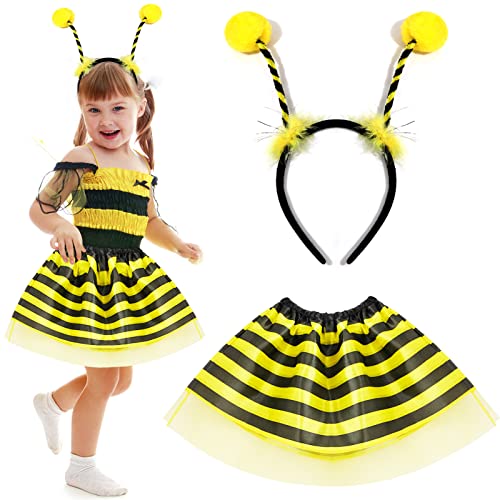 Jeere 2 Stück Bienen Kostüm Zubehör mit Biene Tutu Rock und Bienen Antennen Stirnband Kopfschmuck Kostüm Set für Halloween Kinder Mädchen Geburtstag Bienen Thema Party Zubehör von Jeere