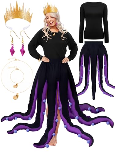 Jeere 6 Stück Damen Octopus Kostüm Halloween Aufblasbares Octopus Kleid Schwarz Lila Oktopus Hexenkostüm für Erwachsene Frauen Halloween Cosplay von Jeere