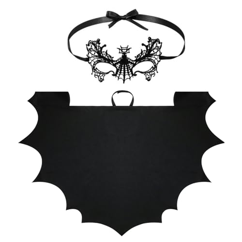 Jeere Halloween Kinder Kostüm Vampir Fledermaus Kostüm Set Inclusive Schwarz Umhang und Spitzen Augenmaske für Halloween Kinder Erwachsene Cosplay Zubehör, Unisex Größe(Stilvoll) von Jeere